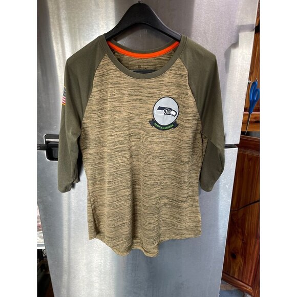 Seattle Seahawks Nike NFL Apparel Olive Green Mens 3/4 Sleeve‎ T-Shirt L - Picture 1 of 14